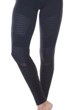 ALO Yoga Black Moto-Style Leggings with Mesh Panels